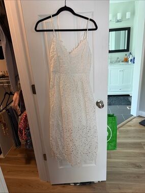 Astr White Lace Midi Dress with Spaghetti Straps